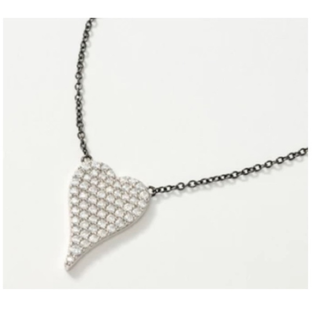 Diamonique x Jennifer Miller Mini Pave Heart Necklace SS Black